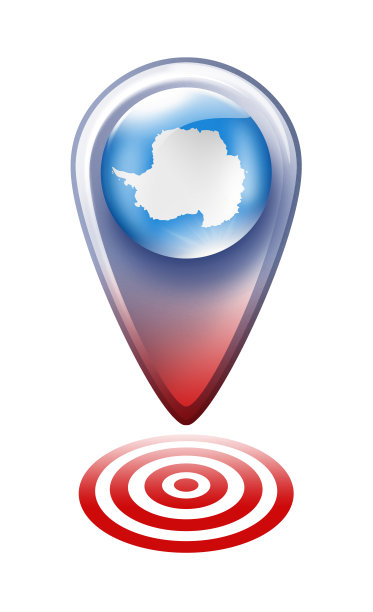 南极按钮地图指针与旗帜隔离在白色图片下载