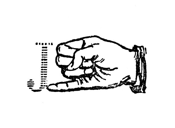 古董古法国雕刻插图:手语手记字母J图片下载