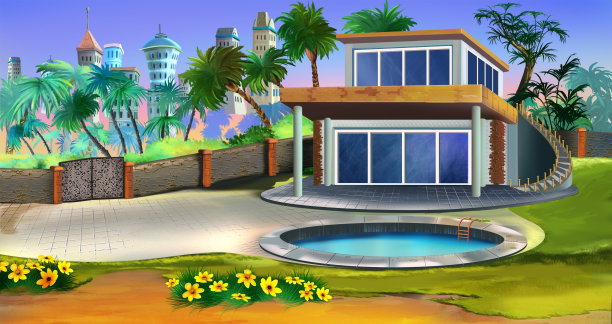 带游泳池的夏日乡间别墅03图片下载