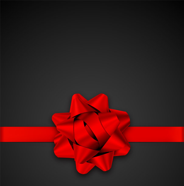 红色礼品蝴蝶结与缎带上的黑色背景图片下载