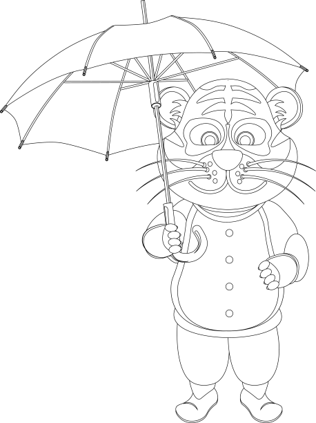 老虎带着一把雨伞的卡通符号图片下载