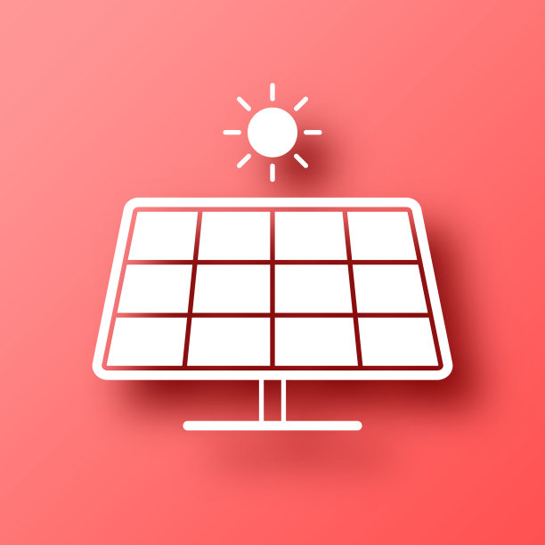 太阳能电池板与太阳。图标在红色背景与阴影图片下载