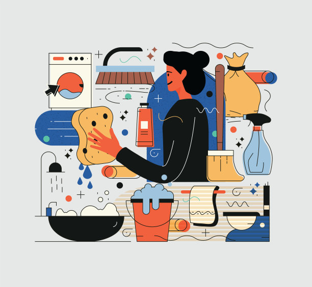 专业清洁服务。彩色外观，可编辑设计。图片下载