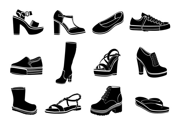 鞋套的平底图标黑色凉鞋靴子图片下载