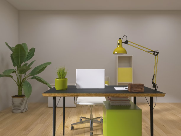 房间内部，桌面用电脑3d渲染，3d插图图片下载