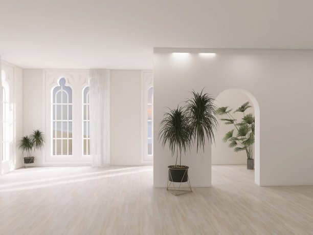 空房间，花盆3d渲染，3d插图图片下载