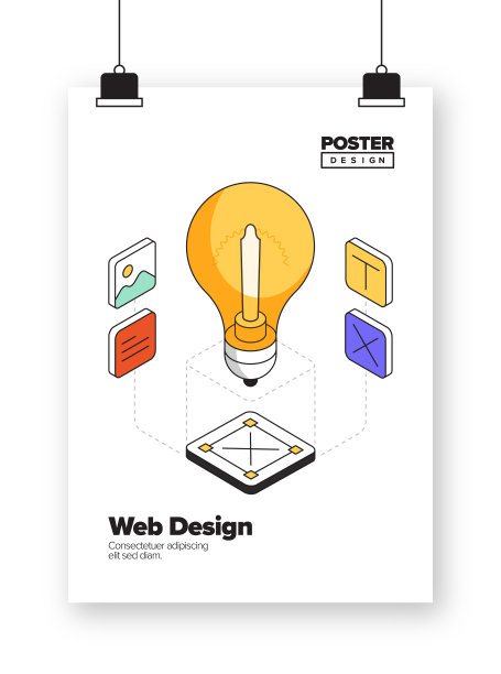 网页设计概念等角网页横幅，海报，封面和横幅的三维设计图片下载