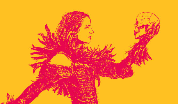 美丽的哥特式女人拿着头骨图片下载