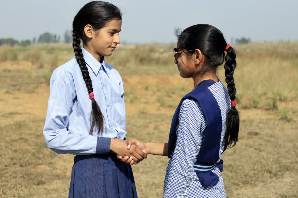 最好的朋友在大自然户外握手肖像图片下载