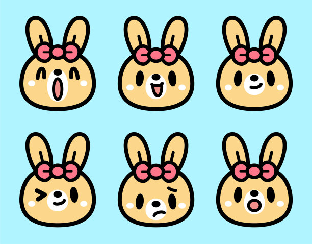 戴着发带的兔子可爱面部表情图标图片下载