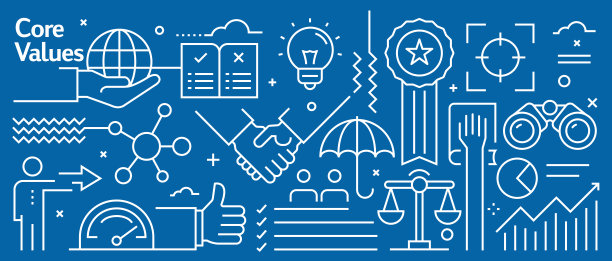 矢量核心价值相关旗帜设计在潮流线性风格。线条艺术风格抽象图案网页，横幅，展示图片下载