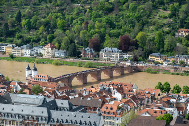 德国海德堡传统城市鸟瞰图，毗邻内卡河和老桥。图片下载