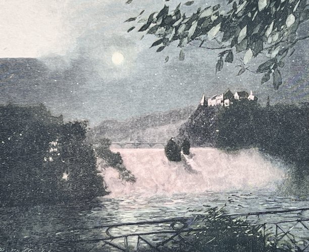 沙夫豪森瀑布在夜间落下图片下载