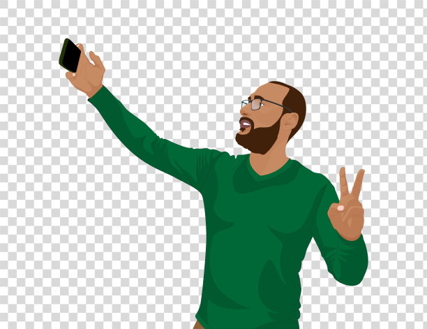 在透明背景上的年轻男子的自拍照。图片下载