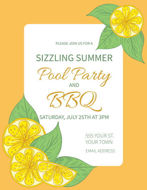 夏季派对邀请模板柠檬和叶子图片下载