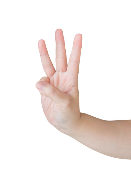 女性手势显示白色背景上孤立的3号标志图片下载