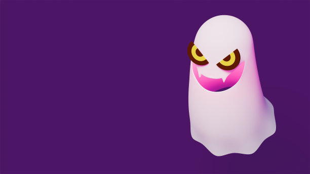 可怕的黄眼鬼在紫色设置，万圣节和节日主题，3d渲染图片下载