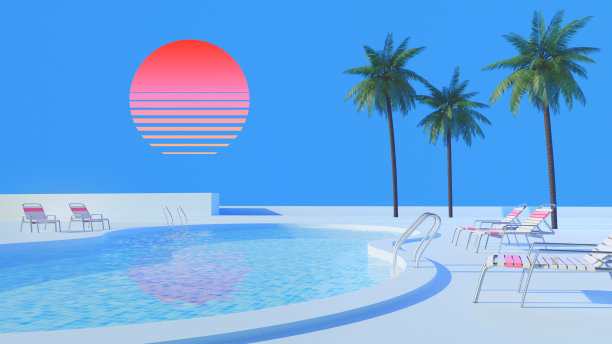 泳池Vaporwave风格图片下载