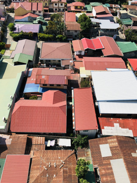 鸟瞰红色和绿色屋顶图片下载