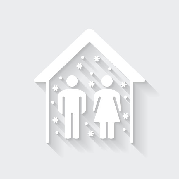 隔离——病人呆在家里。图标与空白背景上的长阴影-平面设计图片下载