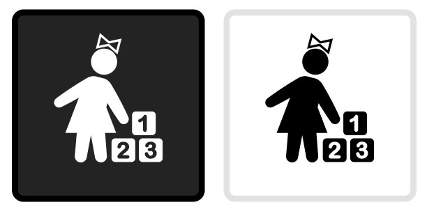 女孩和玩具图标上的黑色按钮与白色翻转图片下载