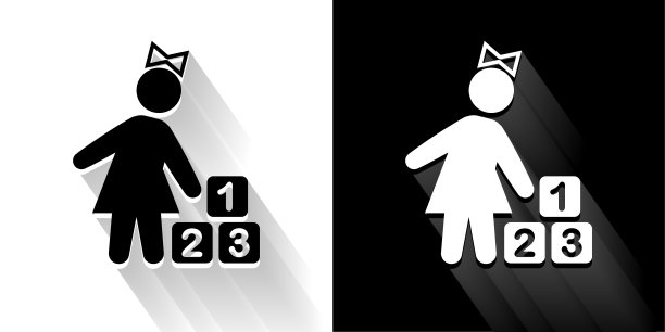 女孩和玩具黑色和白色图标与长影子图片下载