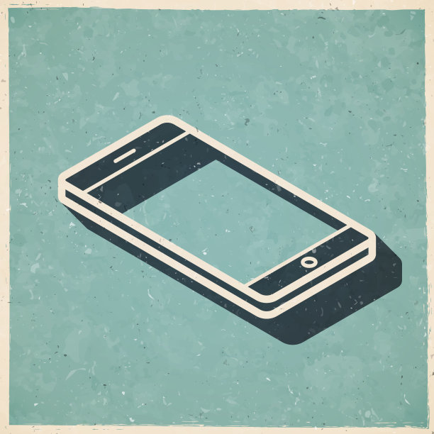 等距智能手机-平面位置。图标复古复古风格-旧纹理纸图片下载