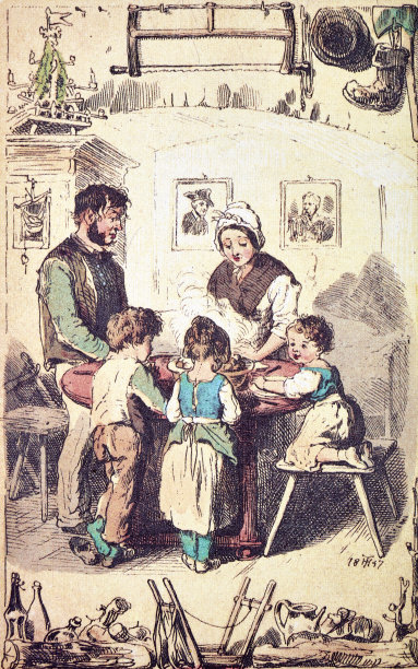 樵夫一家在厨房吃饭图片下载