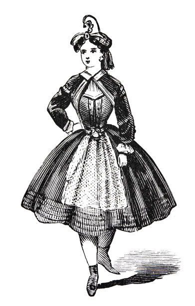 优雅的年轻女子戴着帽子，穿着宽大的裙子，专注地向前走去，右手放在臀部图片下载