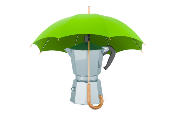 咖啡机，伞下的Moka壶，3D渲染图片下载