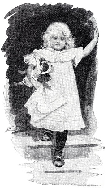 一个带着洋娃娃的金发女孩走下楼梯图片下载