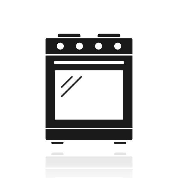 煤气炉-煤气灶。白色背景上反射的图标图片下载