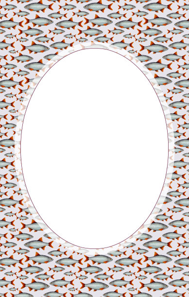 水彩画框架，以不同大小的红鳍鱼为背景，中间有椭圆形的白色窗口。手绘壁纸，标志，横幅，图标，卡片，传单，纺织品，明信片，包装纸，贴纸，壁纸图片下载