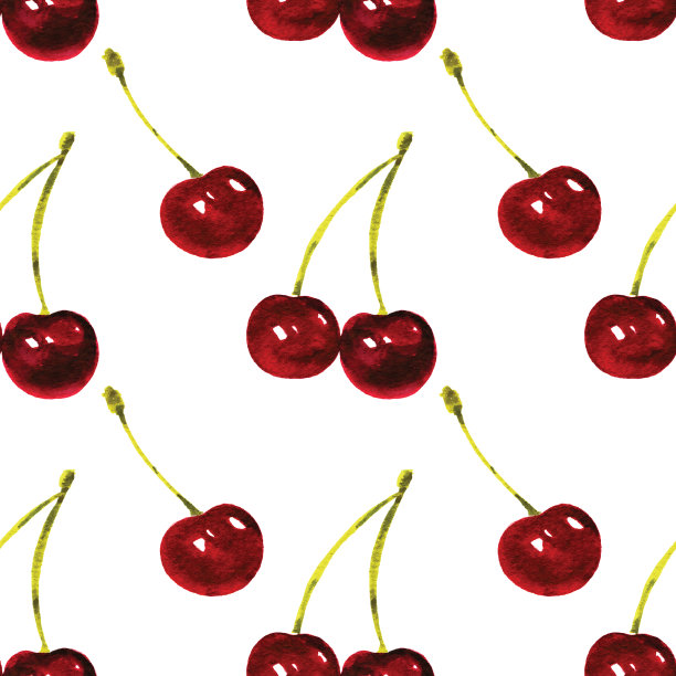 樱桃浆果水彩无缝图案图片下载