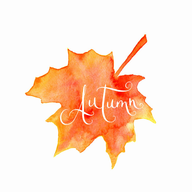 水彩画枫叶与秋字图片下载