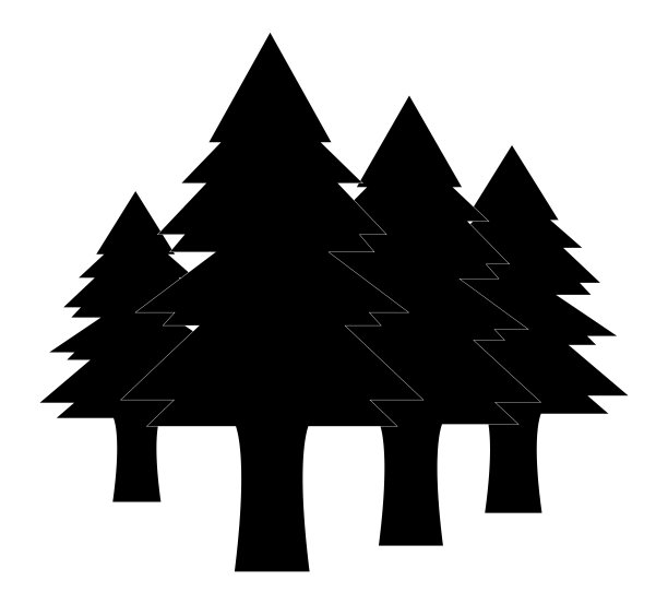 森林图标插图，黑色在白色背景图片下载