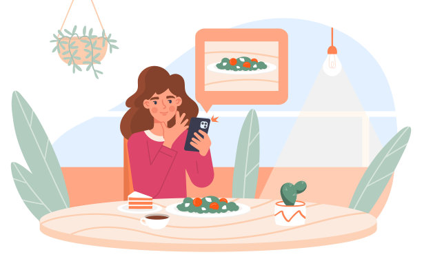 有沙拉矢量概念的美食博主图片下载