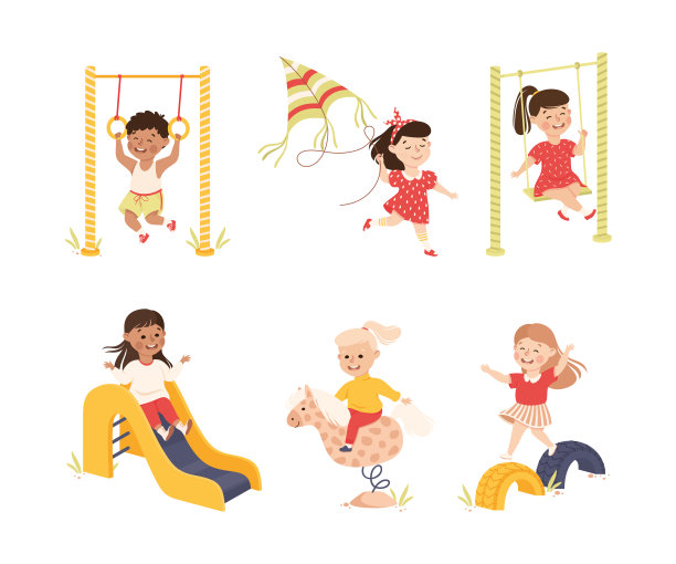 微笑的男孩和女孩玩和有乐趣矢量集图片下载