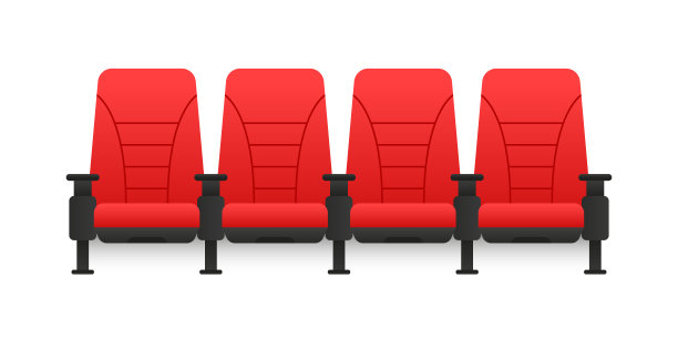 逼真舒适的电影椅。电影院有一排排红色的空椅子，电影院大厅的座位。矢量图图片下载