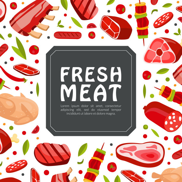 新鲜的天然肉类产品从屠宰横幅矢量模板图片下载