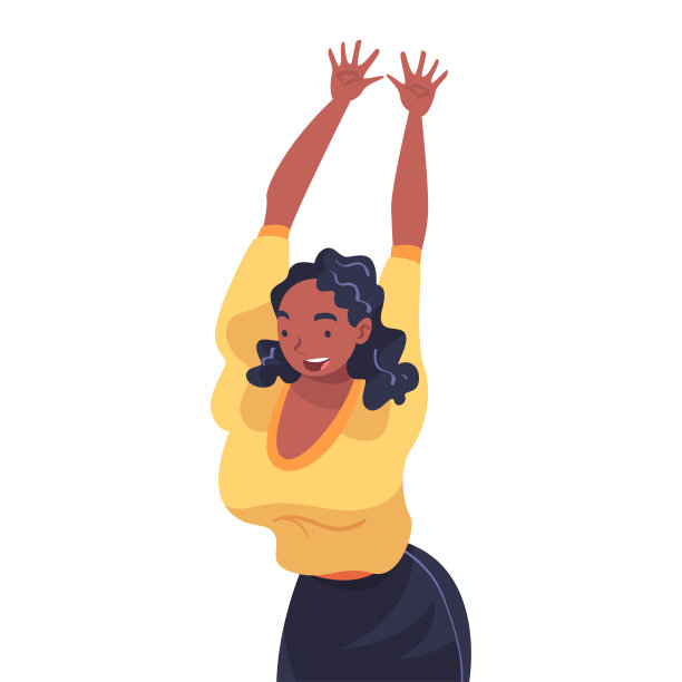幸运女人庆祝成功，兴奋举手矢量插画图片下载