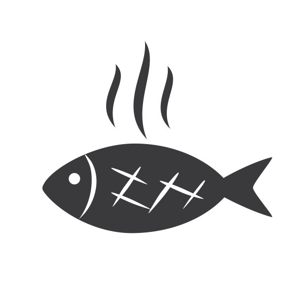 鱼烤烹饪概念孤立平面设计矢量插图。图片下载