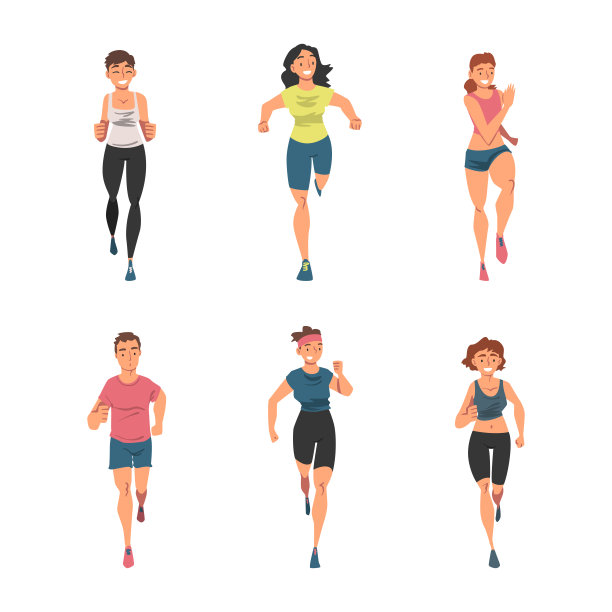 从事运动训练和锻炼向量集的运动运动服和运动鞋中的人物性格图片下载