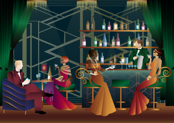 人们玩得开心，坐着喝酒，复古派对。图片下载