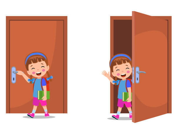 一个小孩站着抓着门把手图片下载