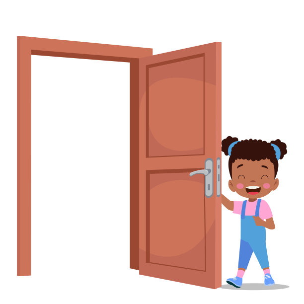 一个小孩站着抓着门把手图片下载