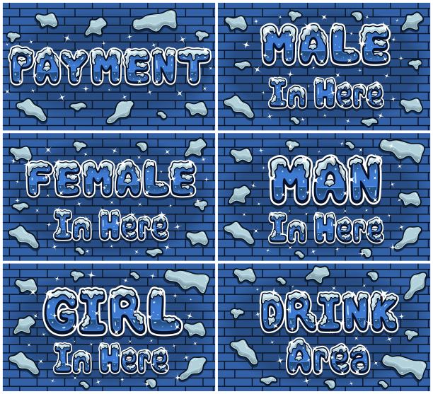 雪冰字体设置在砖墙背景字体标志模板。文字效果和简单的渐变。图片下载