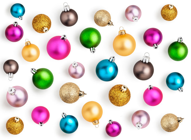 彩色圣诞球孤立在白色的背景图片下载