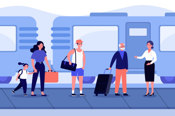幸福的家庭或旅客登上火车矢量插图图片下载