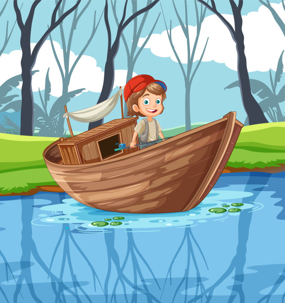 快乐女孩在船上的湖景图片下载